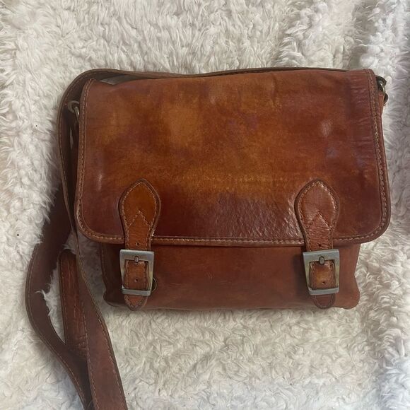 Vera pelle made in Italy leather faded brown  messenger Bag with rustic hardware - Picture 1 of 16